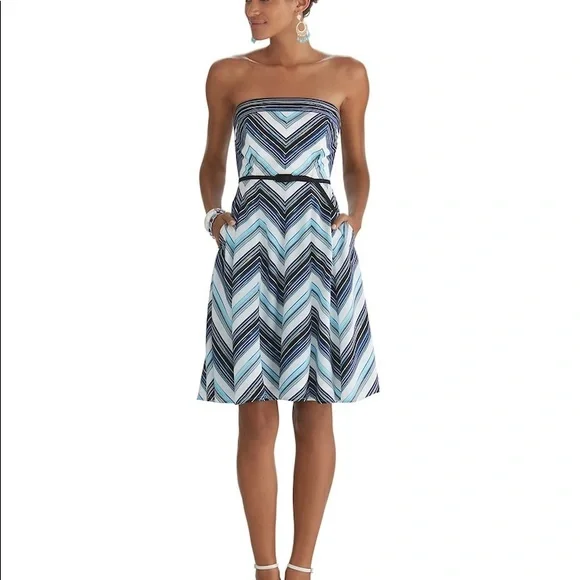 White House Black Market Strapless Chevron Dress - Blue and Black - Picture 1 of 8